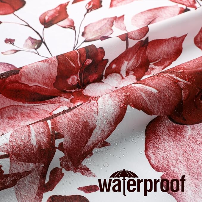 Gibelle Small Stall Shower Curtain 36 x 72, Narrow Half Burgundy Red Floral Shower Curtain for Bathroom, Watercolor Plant Eucalyptus Leaves Fabric Shower Curtain Set with Hooks