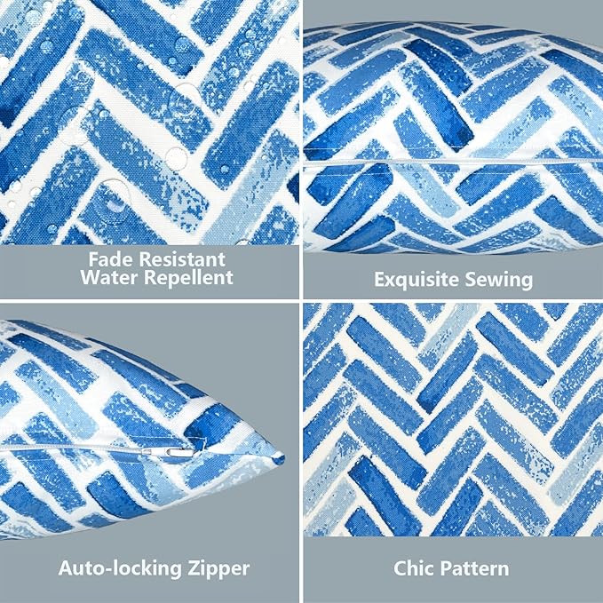 LVTXIII Outdoor Throw Pillow Covers 16 x 16 Inch, Covers ONLY Modern Cute Pattern Decorative Square Toss Pillow Case Pack of 2 for Home Patio Garden Sofa Bed Furniture, Blue Bricks