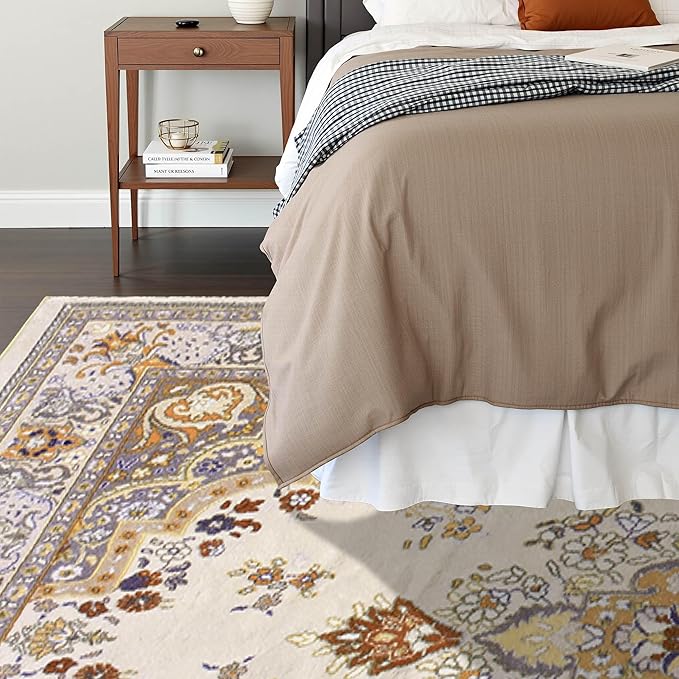 Vintage Area Rug 5x8 Rugs, Machine Washable Vintage Area Rug Non-Slip Low Pile Large Rug for Living Room, Bedroom, Farmhouse, Dining Room, Beige