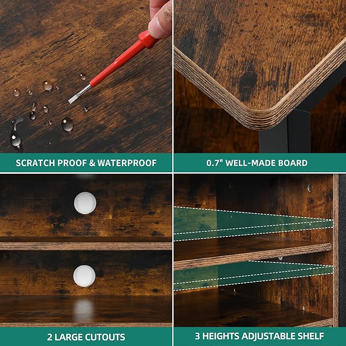 YITAHOME Corner TV Stand for TVs up to 55 Inch with Power Outlet, Modern Farmhouse Entertainment Center, Wood TV Media Console with Storage Cabinets Shelves for Living Room, Retro Brown