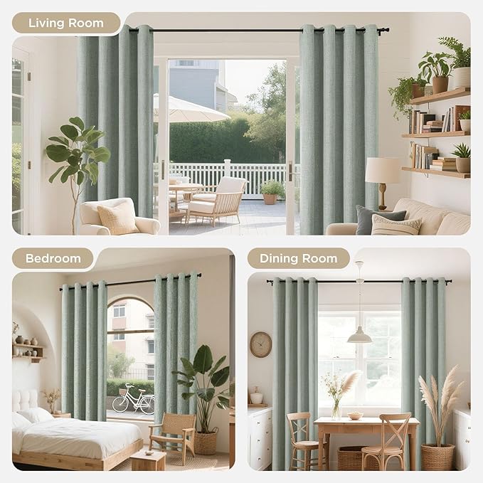 Joydeco Blackout Curtains 72 Inches Long 2 Panels Burg, Room Darkening Curtains for Bedroom, 100% Black Out Textured Thermal Drapes Privacy Protection 2 Panels Set(W52 x L72 Inch, Sage Green)