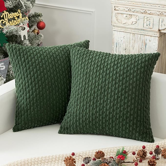 Kevin Textile Decorations Corduroy Soft Decorative Square Throw Pillow Cover Cushion Covers Pillowcase Home Decor for Party/20x20 Inch/50x50 cm Set of 2 Dark Green