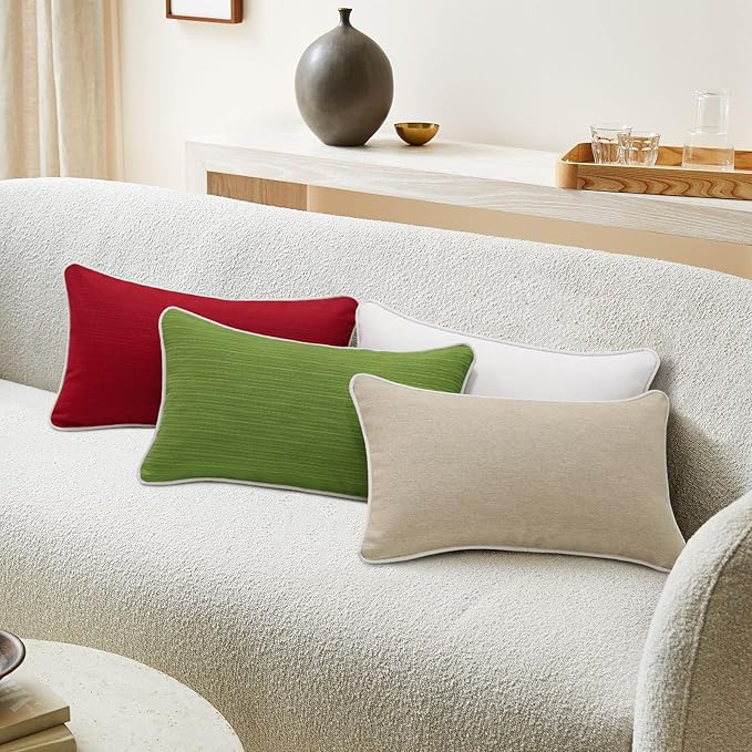 Decorative Outdoor Water Repellent Throw Pillows with Inserts, Set of 4, 20" x12" Pillows for Patio, Backyard, Bed, Couch, and Patio Furniture, Red