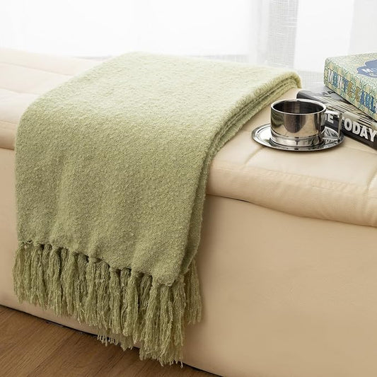 Gealaek Sage Green Throw Blanket Lightweight Fuzzy Soft Cozy Decorative Blankets for Sofa Bed Farmhouse Throw Blanket Green with Fringe 50" x 60"