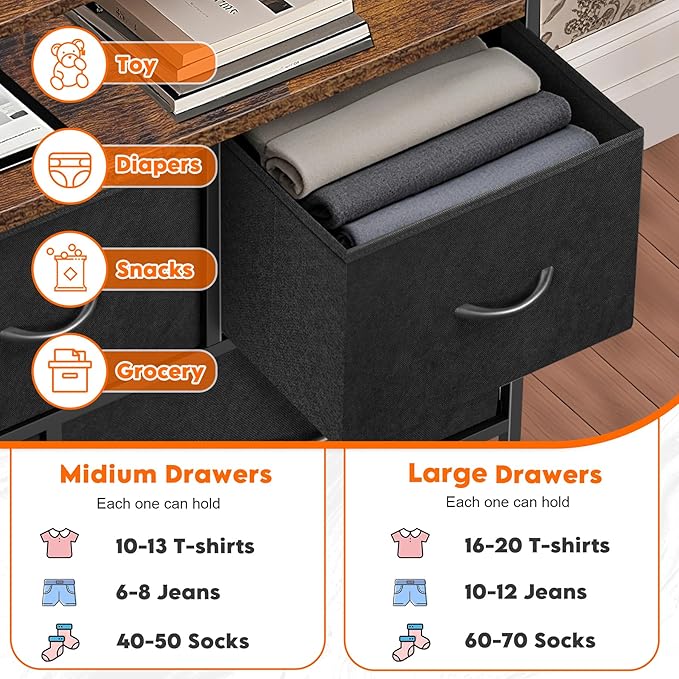 TV Stands for 42 inches TV, TV Stands for Living Room, Entertainment Center with Storage, TV Console with Open Shelves (Black and Rustic Brown)