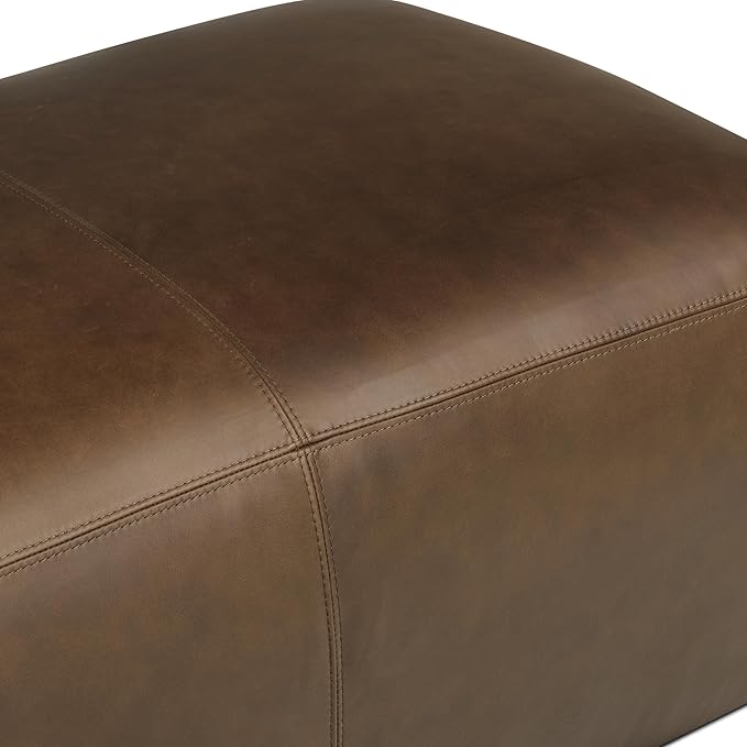 POLY & BARK Denver Leather Ottoman in Cocoa Brown