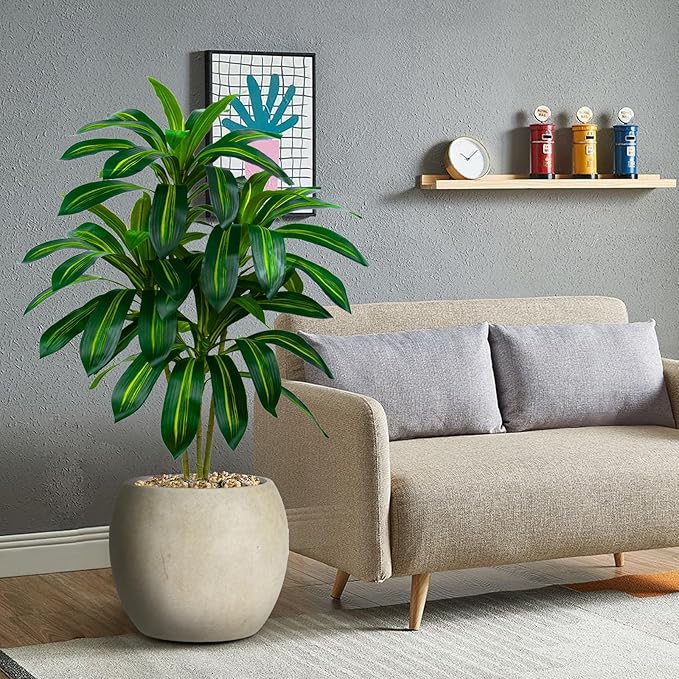 Artificial Dracaena Tree-4FT Fake Plants with White Planter-Artificial Plants Indoor Floor Plant in Pot-Tropical Fake Yucca Potted Tree for Home Office Living Room Decor