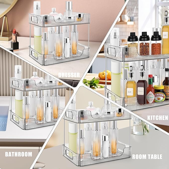2-Tier Bathroom Counter Organizer Countertop Storage, Dresser Organizer Vanity Tray for Makeup, Perfume Organizer Cosmetics Skincare Shelf- Grey