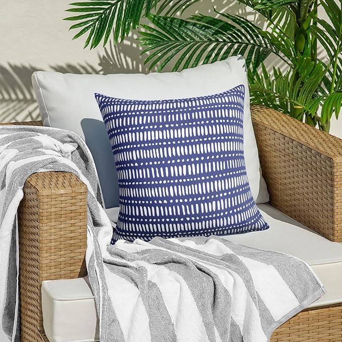 Pack of 2 18x18 Outdoor Pillows, Waterproof Throw Pillows with Inserts, Decorative Patio Pillows for Garden, Couch, Furniture, Sofa, Bed, Living Room(Pebble Dark Blue)