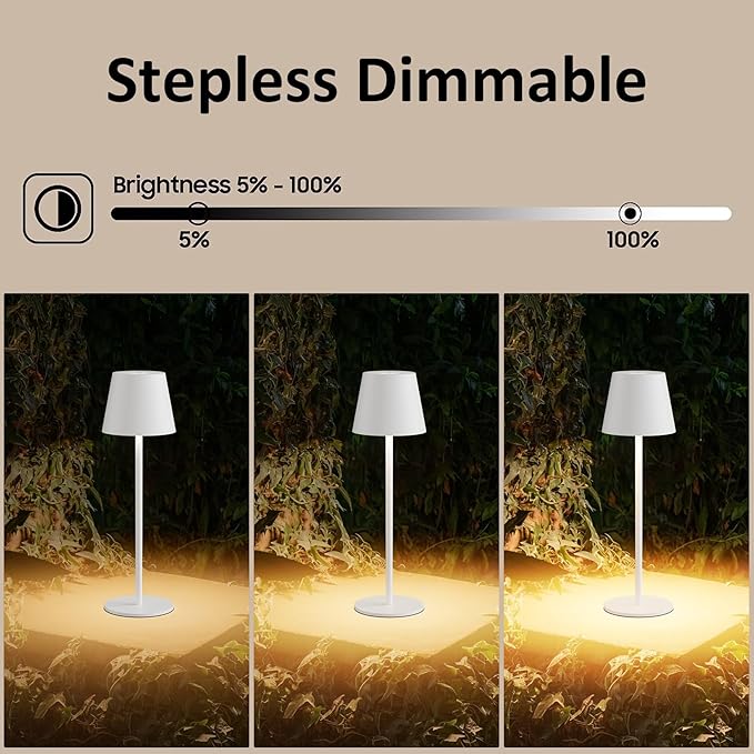 2-Pack White Cordless Table Lamp,Rechargeable LED Desk Lamp,5000mAh Battery Operated Lamp,3000K Warm Light Stepless Dimming,IP54 Waterproof Portable Table Light for Restaurant/Camping,White