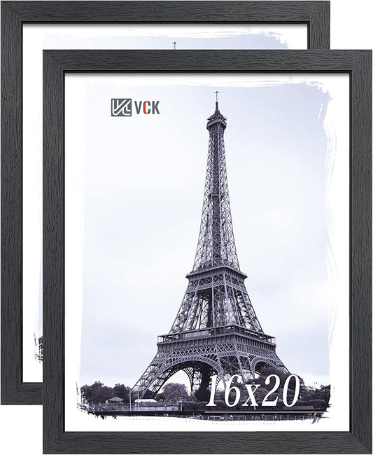 VCK 16x20 Poster Frame with Exclusive Black Woodgrain, Solid Wood Picture Frames for Wall - 2 pack