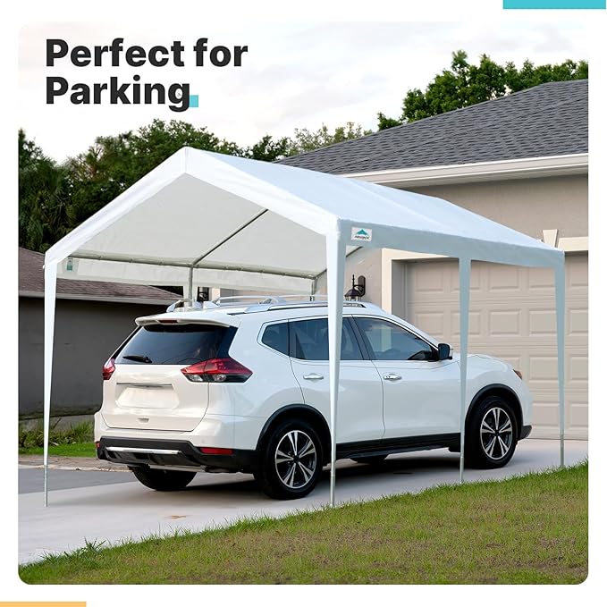 ADVANCE OUTDOOR 10x20 ft Heavy Duty Carport Potable Car Canopy Garage Party Tent Boat Shelter, Adjustable Height, with Leg Cloth, White