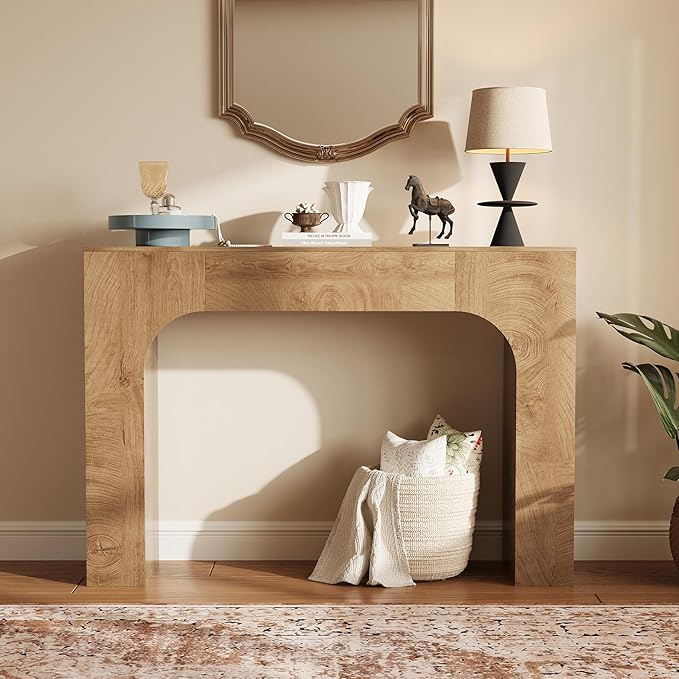 GarveeHome 47 Inch Farmhouse Console Table, Narrow Wood Entryway Table Behind Couch, Slim Rustic Hallway Furniture for Living Rooms, Foyers & Apartments, Deep Oak