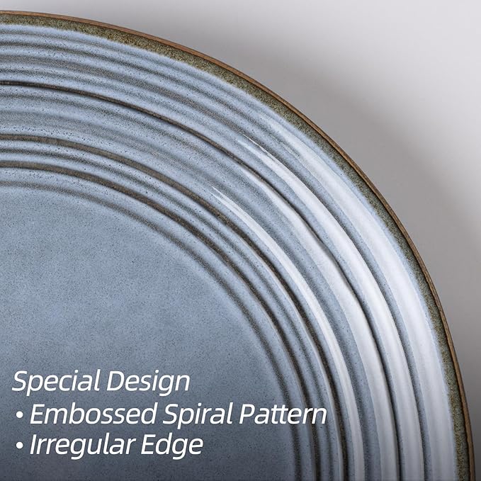 Famiware Plates and Bowls Sets 18-Piece Stoneware Dinnerware Sets, Dishes Set for 6, Hand-made Reactive Glaze Dish Set, Twilight Series, Blue