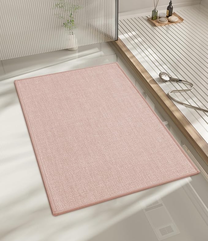 chakme Bathroom Rugs Mat 24x17, Ultra Thin Non Slip Bath Mat Small Quick Dry Absorbent Bath Mat for Bathroom Floor, (Pink, 24"x17")