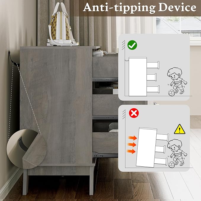 Fluted Dresser for Bedroom with 9 Drawers, 57" Mid Century Modern Dresser of Closet TV Stand, Nature Wood Dressers with Gold Handle, Boho Closet Wide Modern Chest of Drawers, Grey