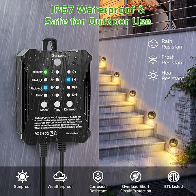 Low Voltage LED Deck Lights Kit, IP67 Waterproof Fence Lights with Transformer Timer and Photocell Sensor, Warm White Outdoor Landscape Step Lighting for Garden, Walkway, Stair Post Railing 6 Pack