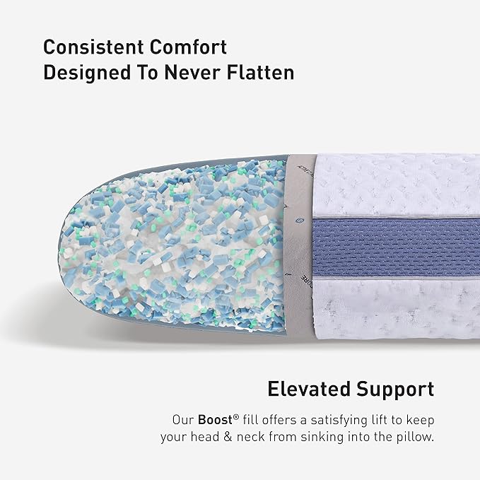 Bedgear Balance Cuddle Curve Performance Pillow - Size 1.0 - Moisture-Wicking Pillow for Side Sleepers - Medium Firmness Bed Pillow- Hypoallergenic, Washable Removable Cover - 20" W x 26" L x 5.25" H