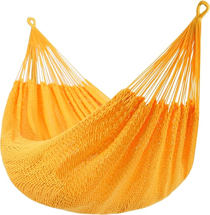 Lazy Daze Hammocks Handwoven Mayan Hammock, 10.5 FT Soft Rope Double Hammocks, Portable Outdoor Hammock with Carry Bag, 2 Straps & carabiners for Patio Outside, 550 lbs Weight Capacity, Yellow