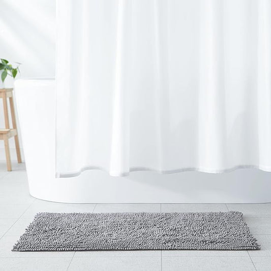 Amazon Basics Platinum Bathroom Rugs, Extra Soft and Comfortable Shag Bath Mats, Non-Slip, Quick Drying, Machine Washable, for Bathroom Floor, Tub and Shower, 21" x 34", Platinum