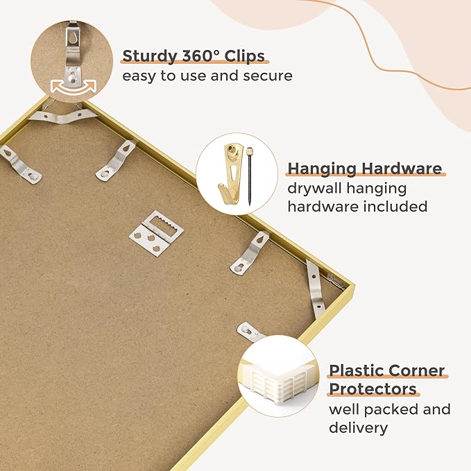 22x28 Metal Picture Frame For Wall With Mat For 18x24, 22''x28'' Aluminum Photo Frames With Tempered Glass For Home Decor, Minimalist Modern Poster Frame Horizontal And Vertical Formats, Gold