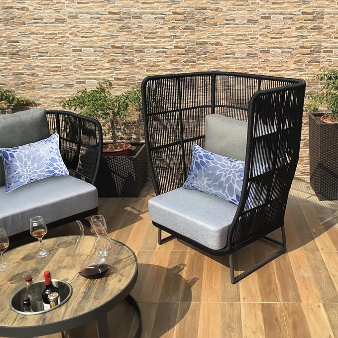 Pack of 2 Patio Lumbar Pillows, 12”x20” Fade Resistant Outdoor Waterproof Lumbar Pillow with Inners, Decorative Garden Lumbar Cushions for Home Patio Terrace Sofa Use