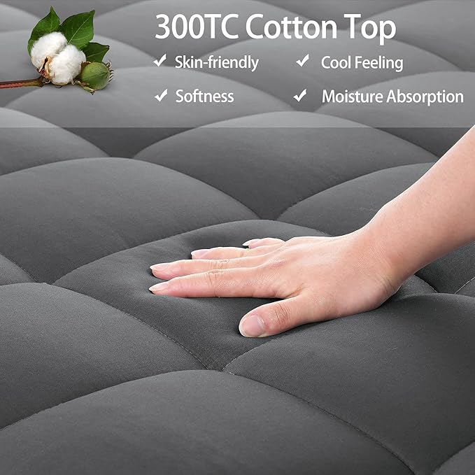 EASELAND California King Mattress Pad Pillow Top Mattress Cover Quilted Fitted Mattress Protector Long Cotton Top 8-21" Deep Pocket Cooling Mattress Topper (72x84 Inches, Dark Grey)