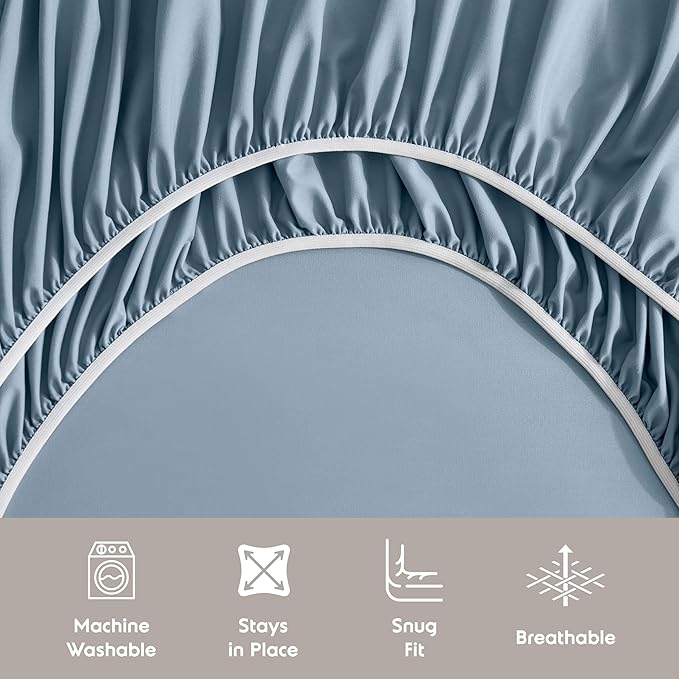 Nestl Twin Sheet Set - 1800 Ultra-Soft Microfiber Twin Bed Sheets - Double Brushed - Deep Pockets - Easy Fit - Extra Soft - 3 Piece Set - Bedding Sheets & Pillowcases (Twin, Stone Blue)