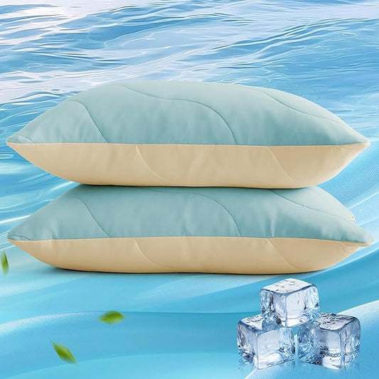 Three Geese Cooling Goose Feather Down Bed Pillows Standard Size Set of 2 for Hot Sleepers, Q-Max>0.45, Cooling Hotel Bed Pillows for Side Stomach Back Sleepers, Washable Removable Cover, 20" x 26"