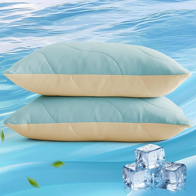 Three Geese Cooling Goose Feather Down Bed Pillows Queen Size Set of 2 for Hot Sleepers, Q-Max>0.45, Cooling Hotel Bed Pillows for Side Stomach Back Sleepers, Washable Removable Cover, 20" x 30"