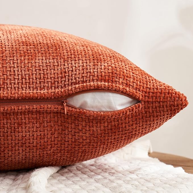 MIULEE Fall Pack of 4 Couch Throw Pillow Covers 16x16 Inch Burnt Orange Soft Decorative Chenille Pillow Covers Farmhouse Accent Cushion Covers for Boho Home Decor Sofa Bedroom Living Room
