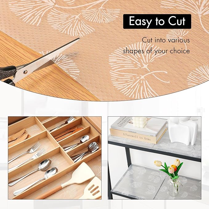 Cooyes Shelf Liner, Non Adhesive Drawer and Cabinet Liner, EVA Washable Oil-Proof Shelf Paper for Kitchen Cabinets, Refrigerator, Storage, Desks with Modern Pattern（23.6" W x 236" L）