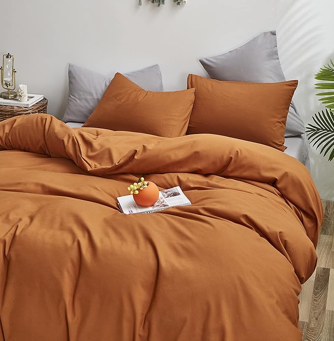 Cottonight Pumpkin Comforter Set Twin - Burnt Orange Bedding Cotton Rust Caramel Solid Blanket Quilt - Soft Breathable Cinnamon for Kids Teens