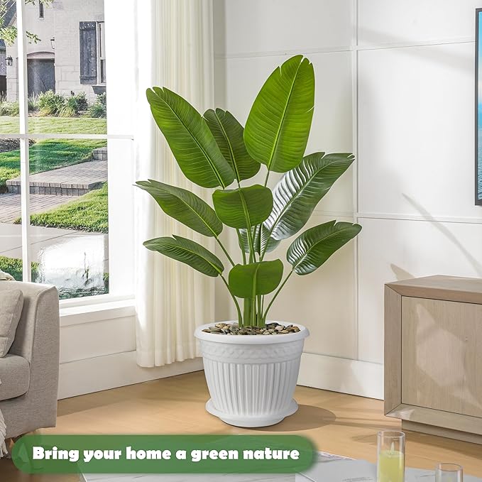 Pack 2 Artificial Bird of Paradise Plant 5FT Fake Palm Tree Feaux Plants in White Pot Artificial Tree Fake Plant for Indoor Outdoor Modern Decoration for Home Living Room Office
