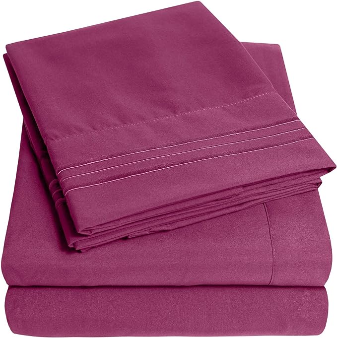 1500 Supreme Collection Twin Sheet Sets Berry Purple - 3 Piece Bed Sheets and Pillowcase Set for Twin Mattress - Extra Soft, Elastic Corner Straps, Deep Pocket Sheets, Twin Berry Purple