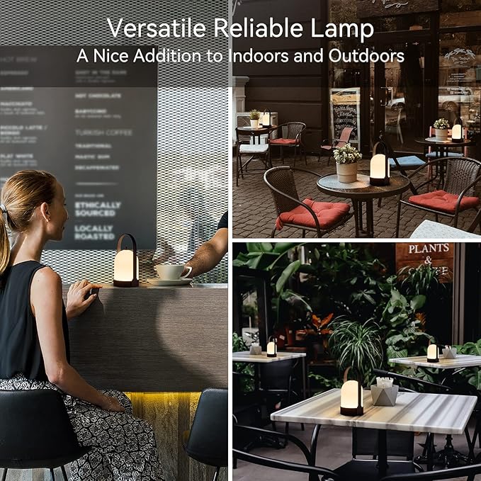 Tubicen Portable LED Cordless Rechargeable Lantern Table Lamp, 4000mAh Powerful Battery Operated Black Bedside Table Lamp, 4 Levels Touch Dimmable Night Light for Home Camping Restaurant Desk Balcony