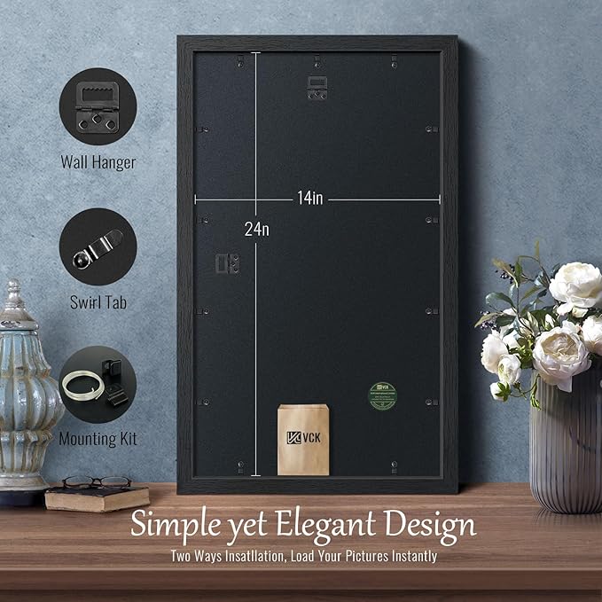 VCK 14x24 Picture Frame Set of 2, Black Solid Wood Poster Frames, Textured Exclusive Wall Gallery Frame