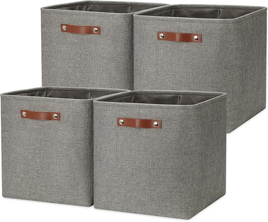 DULLEMELO Cube Storage Boxes,13 inch Fabric Baskets Closet Storage Bins for Home Organization and Storage,Stackale Gift Baskets Empty for Nursery Clothes Toys Kids Storage(Grey)