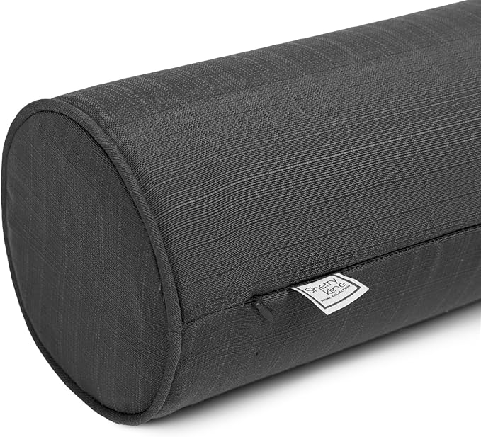 Sherry Kline Sunrise Indoor/Outdoor Neck Bolster Corded Edge Filled Pillow Charcoal Grey 6"x18" Set of 2