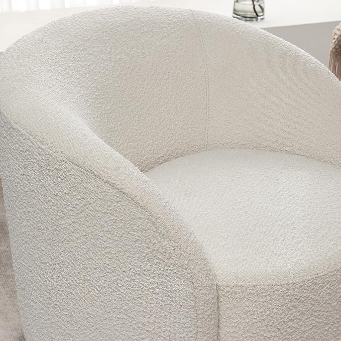 KINWELL 34" W Swivel Barrel Chair Set of 2, Mid Century Modern Round Upholstered Boucle Swivel Accent Chairs, No Assembly Sofa Chair for Living Room Bedroom Reading, Cream