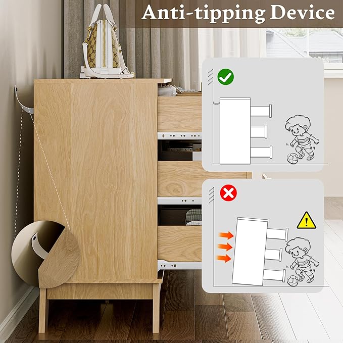 Fluted Dresser for Bedroom with 9 Drawers, 57" Mid Century Modern Dresser of Closet TV Stand, Nature Wood Dressers with Gold Handle, Boho Closet Wide Modern Chest of Drawers, Natural