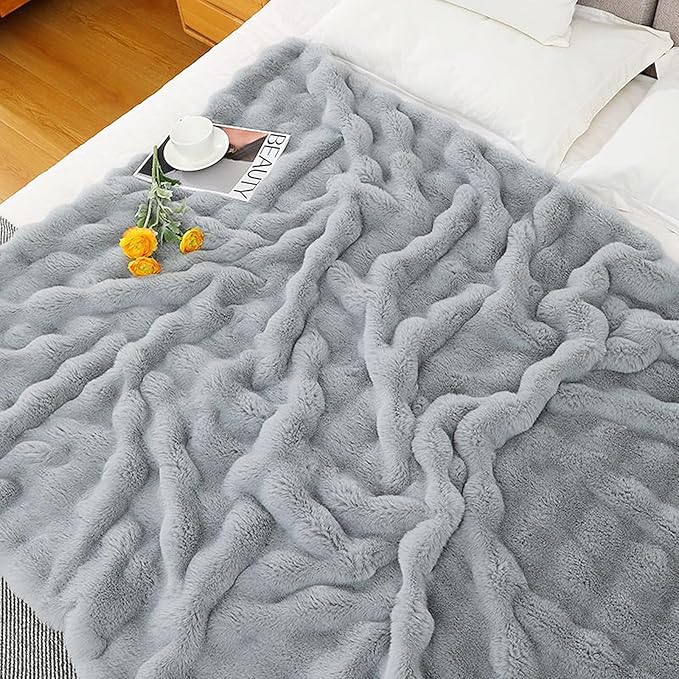 UKELER Ultra Soft Throw Blanket Grey Fluffy Blankets & Throws Faux Fur Blanket for Couch, Bed, Sofa Cozy Plush Warm Thick Velvet Blanket for Women, Men 50''x60''