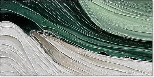 Art 24x48 Inch Hand-Painted Green Texture Oil Painting Modern Abstract Canvas Art Home Wall Decoration