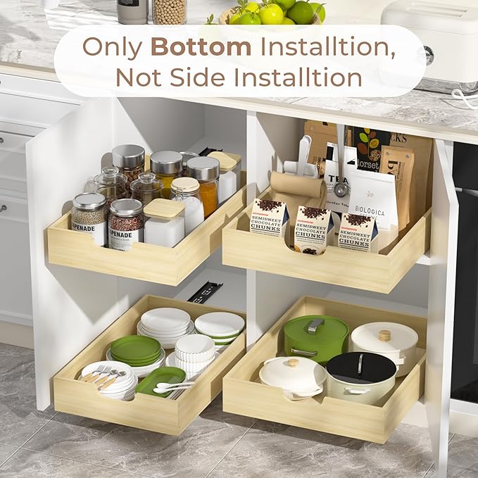 COOLBEBE Pull Out Cabinet Drawer, Soft Close Solid Wood Pull Out Organizer for Cabinet,17" W x 21" D Pull Out Shelves in Kitchen, Pantry, Bathroom