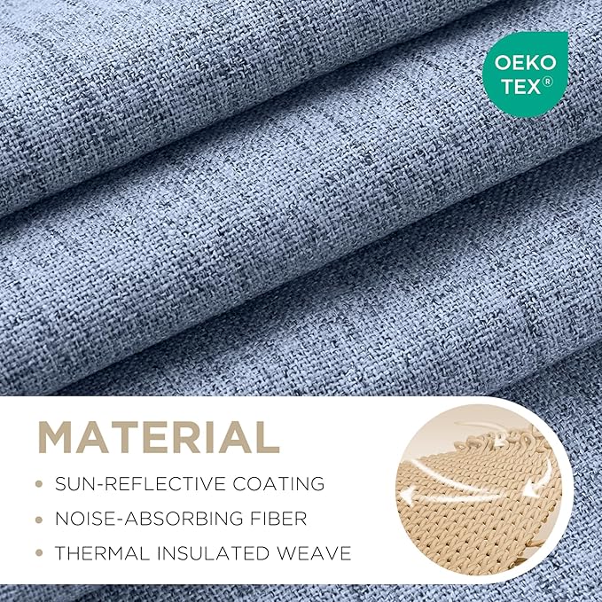 Joydeco 100% Blackout Curtains for Bedroom - Natural Linen Curtains 42" W x 84" L Long, Thermal Insulated 2 Panels Light Blocking Drapes, Rod Pocket & Back Tabs, Darkening Privacy for Living Room