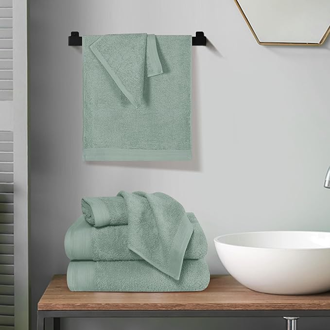 Ultra Soft 6 Pack Cotton Towel Set, Contains 2 Bath Towels 28x55 inch, 2 Hand Towels 16x24 inch & 2 Wash Coths 12x12 inch, Ideal Everyday use, Compact & Lightweight - Jade