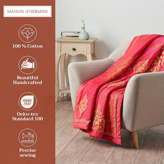 Maison d' Hermine Throw Blanket for Couch Lightweight Soft Warm Breathable Cotton Throw Blankets for Bed Girls Boys Women Men Gifts Sofa Travel Living Room Chair Bedding (50"x60", Versailles)