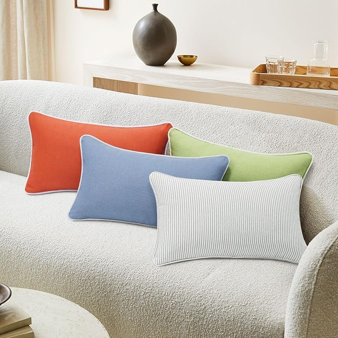 Decorative Outdoor Water Repellent Throw Pillows with Inserts, Set of 4, 20" x12" Pillows for Patio, Backyard, Bed, Couch, and Patio Furniture, Seaweed Green