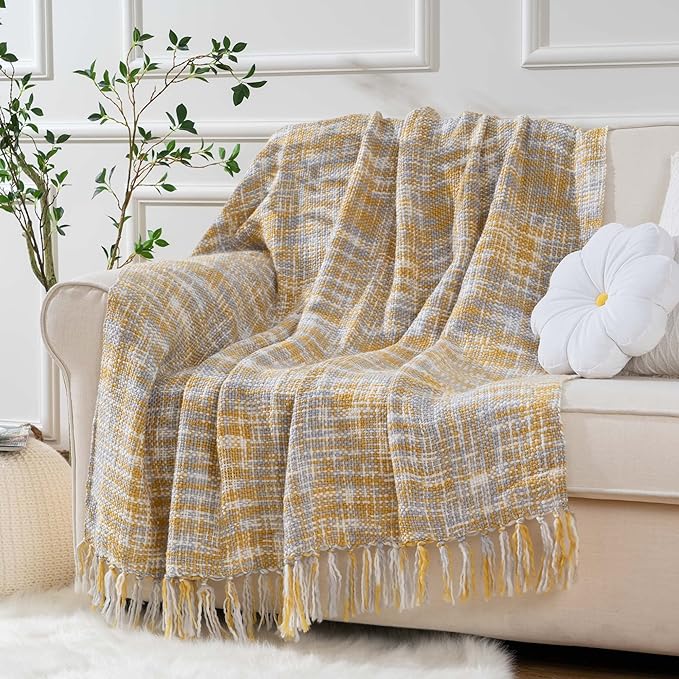 BATTILO HOME Yellow Throw Blanket for Couch Bed, Mustard Gold Blanket for Spring Summer, Multicolor Throw Blanket for Home Decor, 50"x60"
