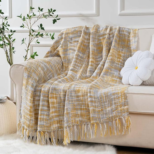 BATTILO HOME Yellow Throw Blanket for Couch Bed, Mustard Gold Blanket for Spring Summer, Multicolor Throw Blanket for Home Decor, 50"x60"